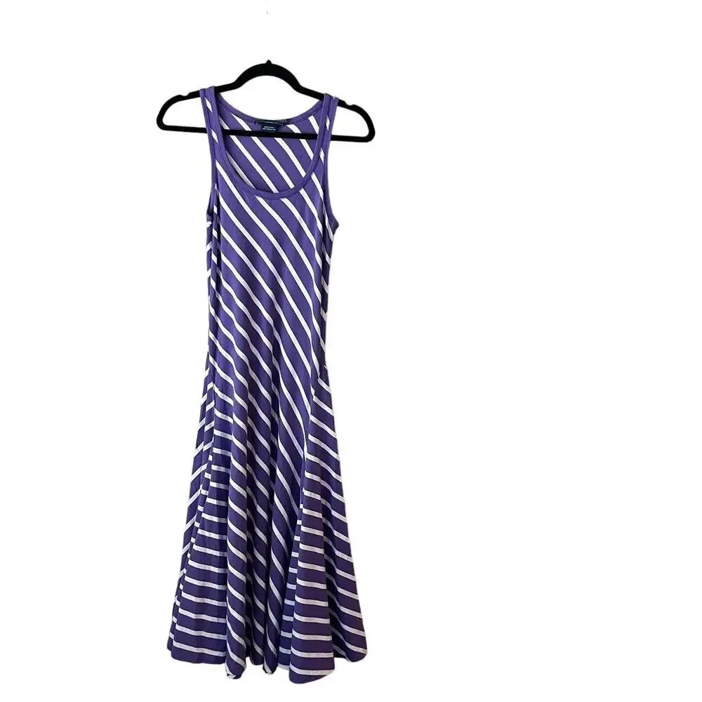 Ralph Lauren Purple & White Striped Tank Midi Dress